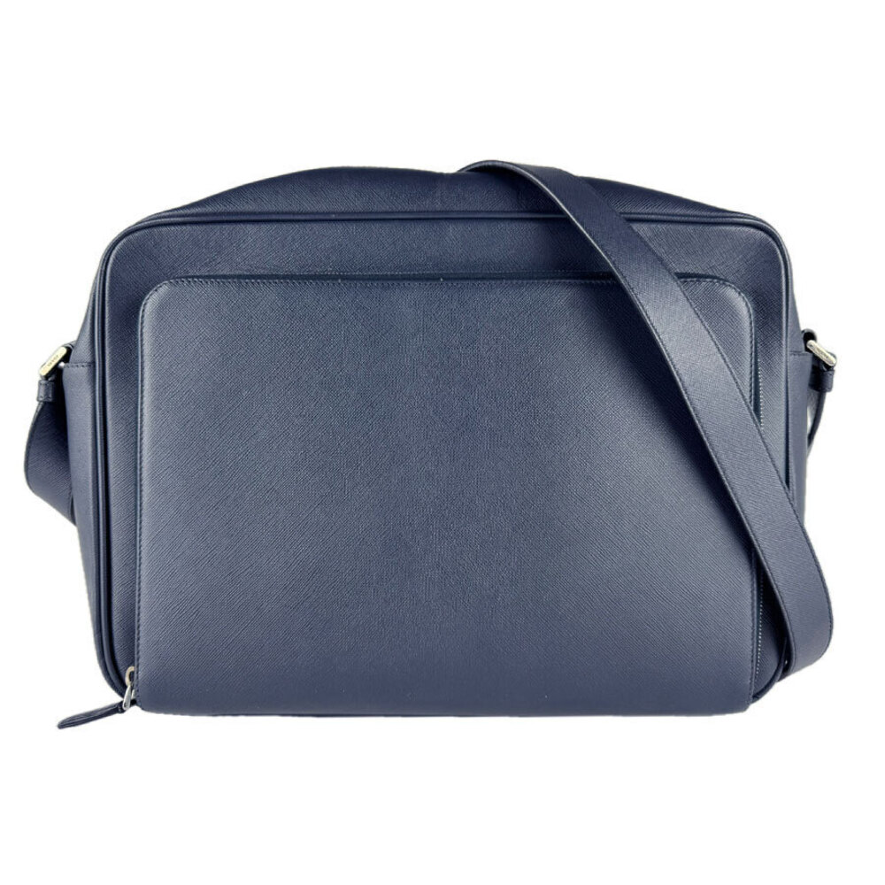 Prada navy blue Saffiano Leather Shoulder Bag textured crosshatch
